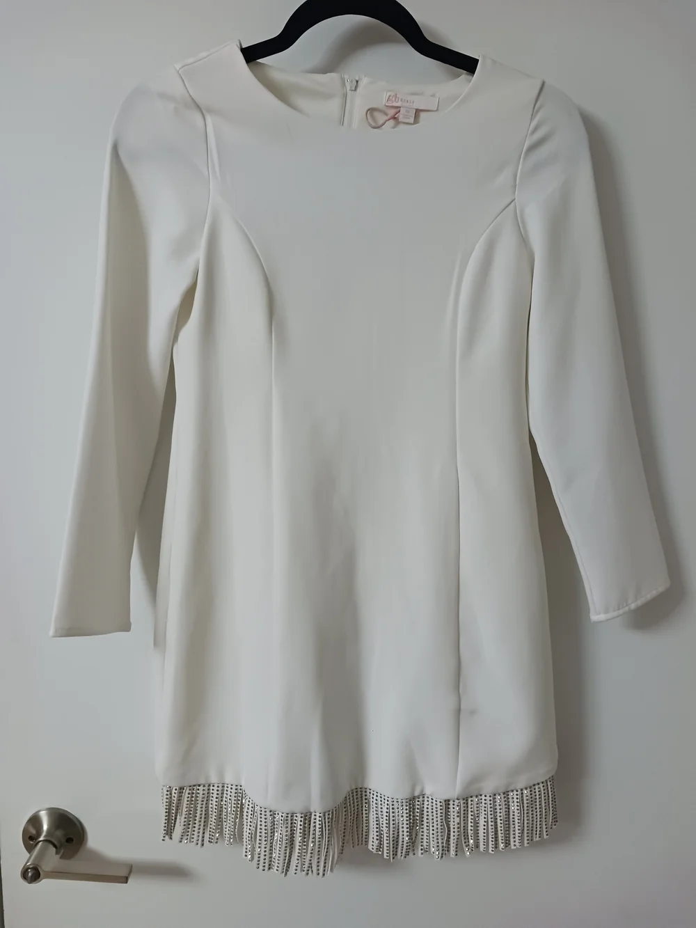 GB girls-White Long-Sleeve Mini Dress with Fringe Hem